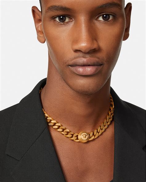 men wearing medusa necklace versace|Versace lock statement necklace.